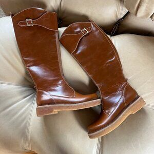 Brown Leather Knee-High Boots